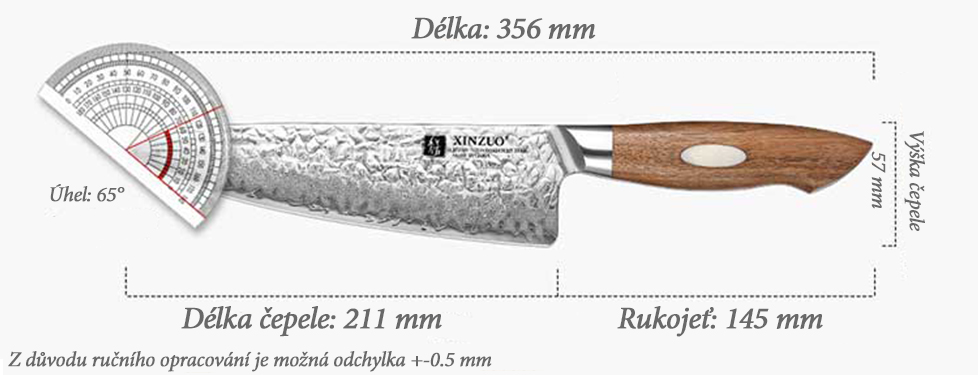 Šéfkuchařský nůž XinZuo B46W - rozměry